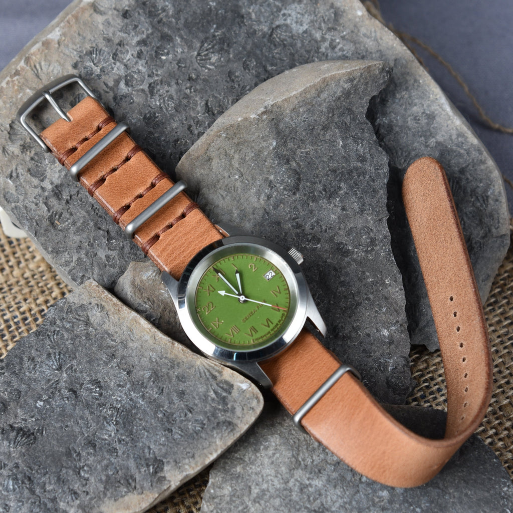 One-Piece Horween Dublin "Light Natural" Full Grain Watch Band