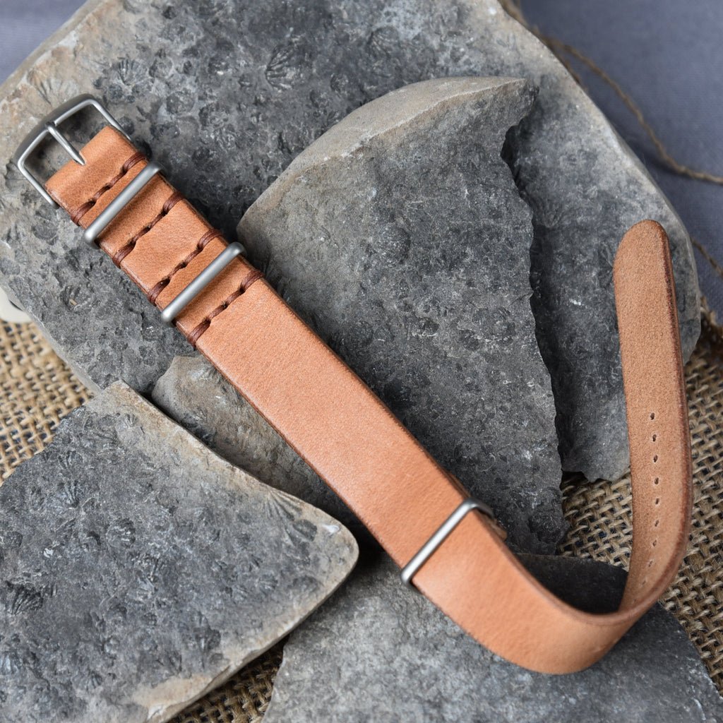 One-Piece Horween Dublin "Light Natural" Full Grain Watch Band