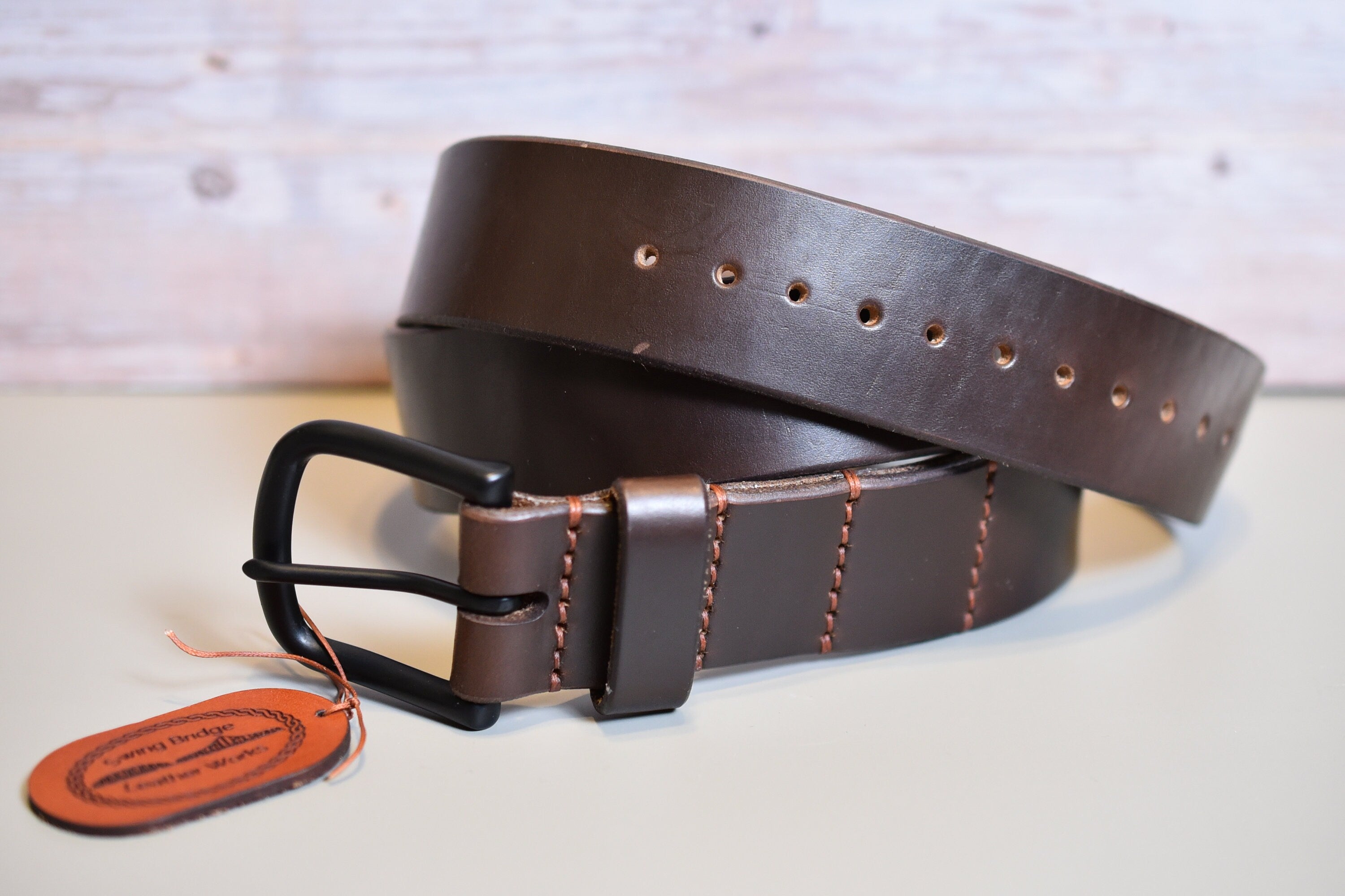 Brown Horween Leather Belt: Handmade Full Grain Workwear - 1 inch /  Polished Steel
