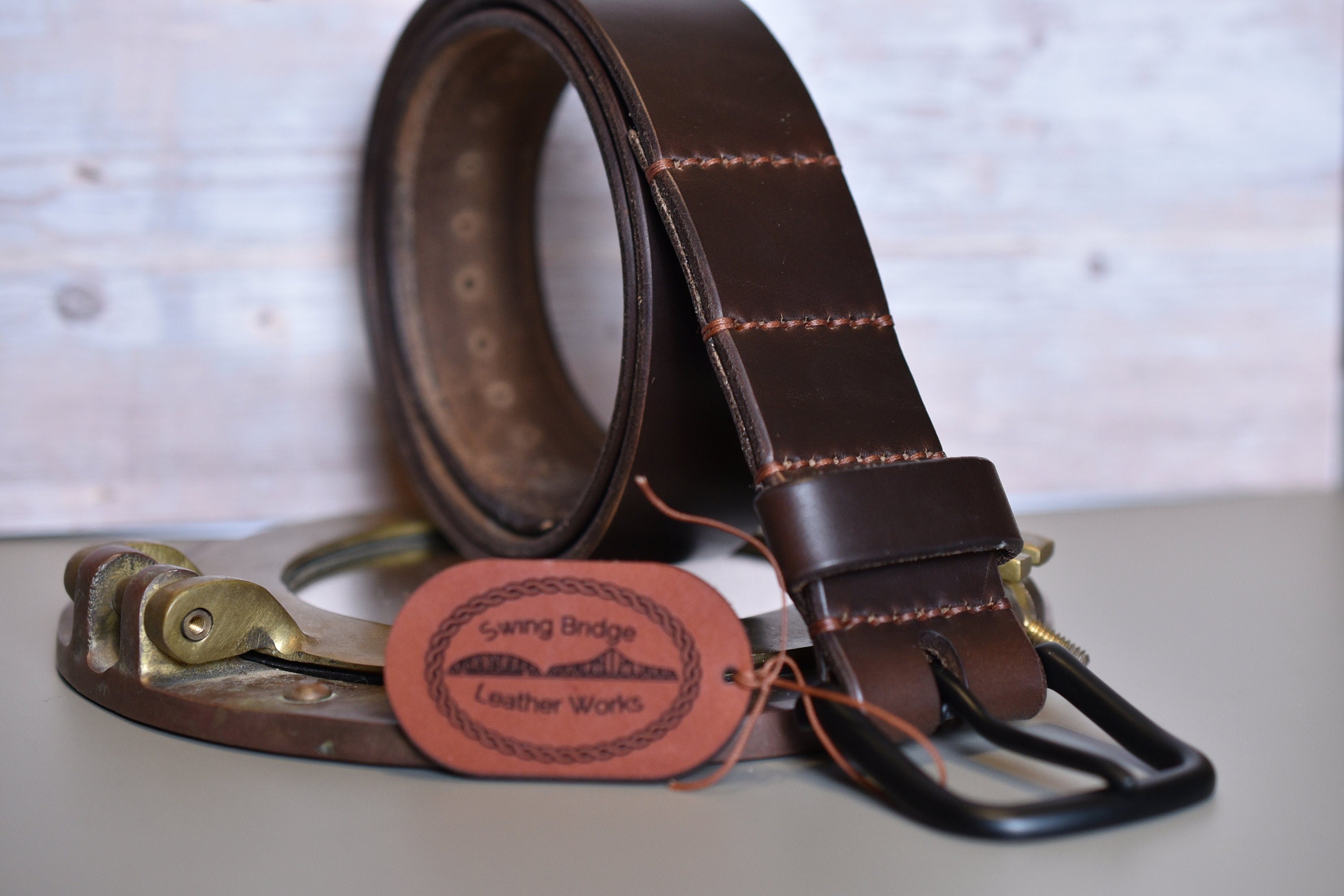 Brown Horween Leather Belt: Handmade Full Grain Workwear - 1 inch /  Polished Steel