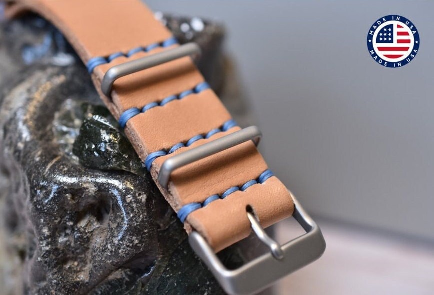 Leather One-Piece Watch Strap - Italian  Wapier Conceria - Natural/Tan Color  - Customizable