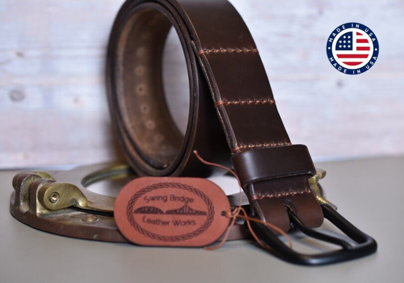 Brown Horween Leather Belt: Handmade Full Grain Workwear