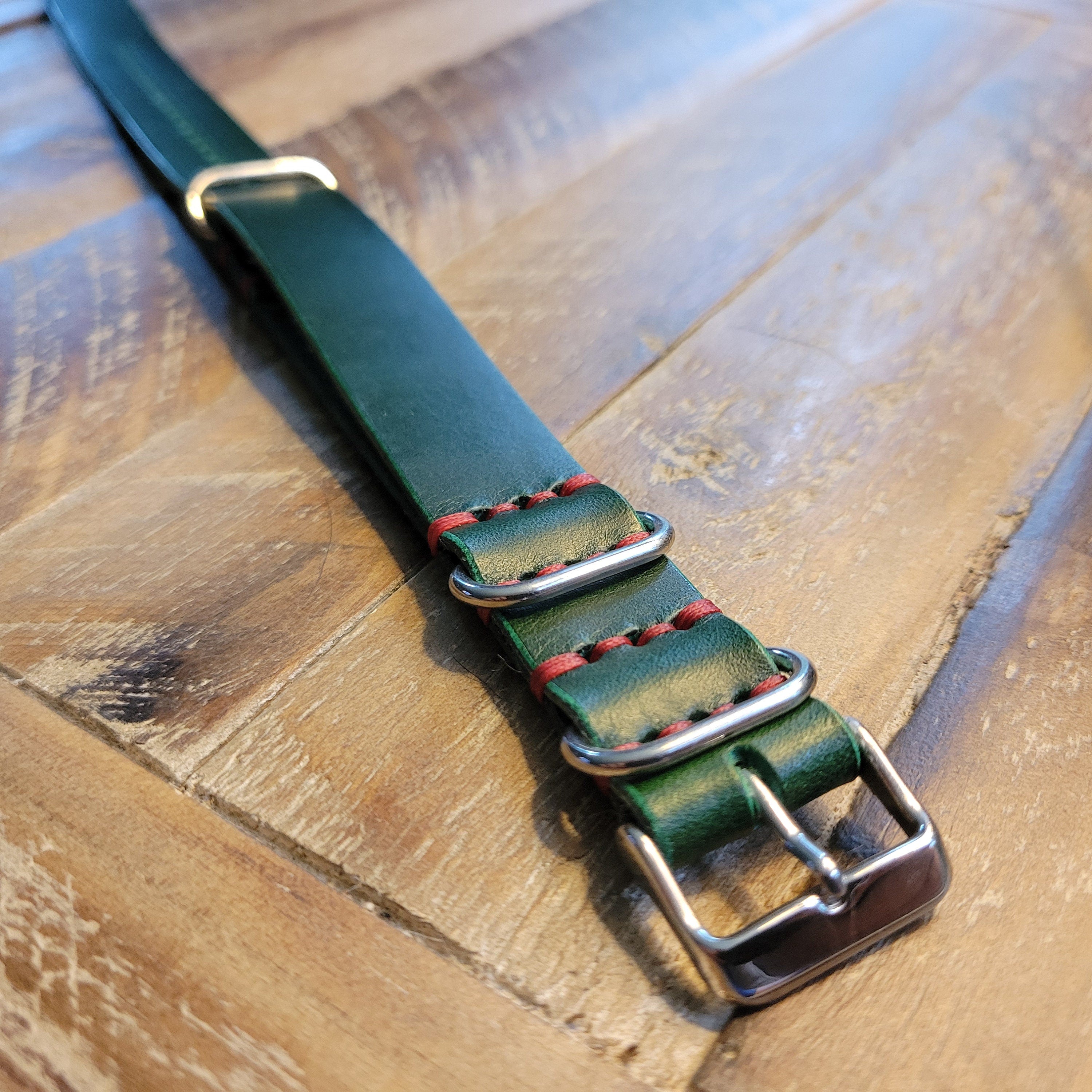 Leather One-Piece Watch Strap - Italian  Wapier Conceria - Green - Customizable