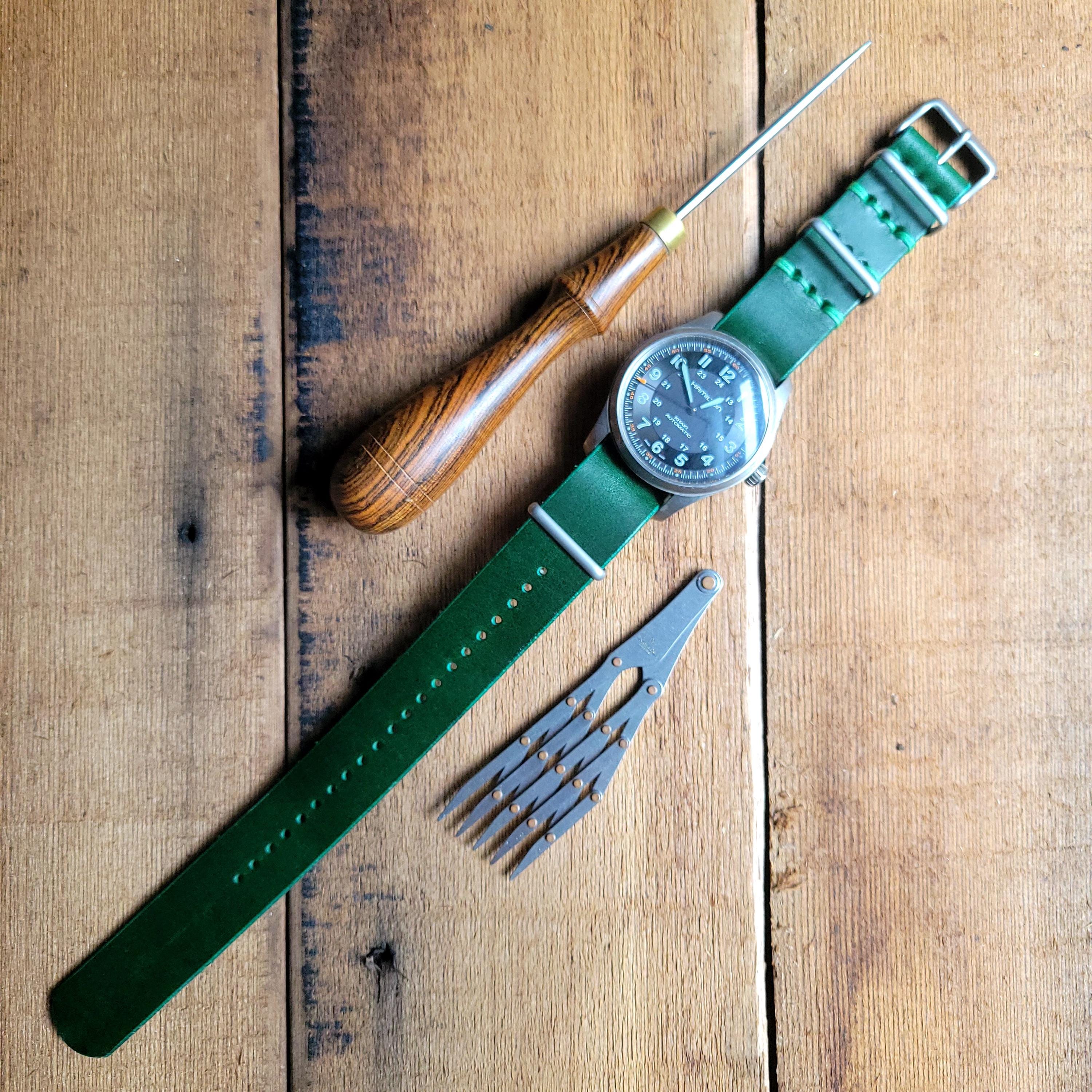 Leather One-Piece Watch Strap - Italian  Wapier Conceria - Green - Customizable
