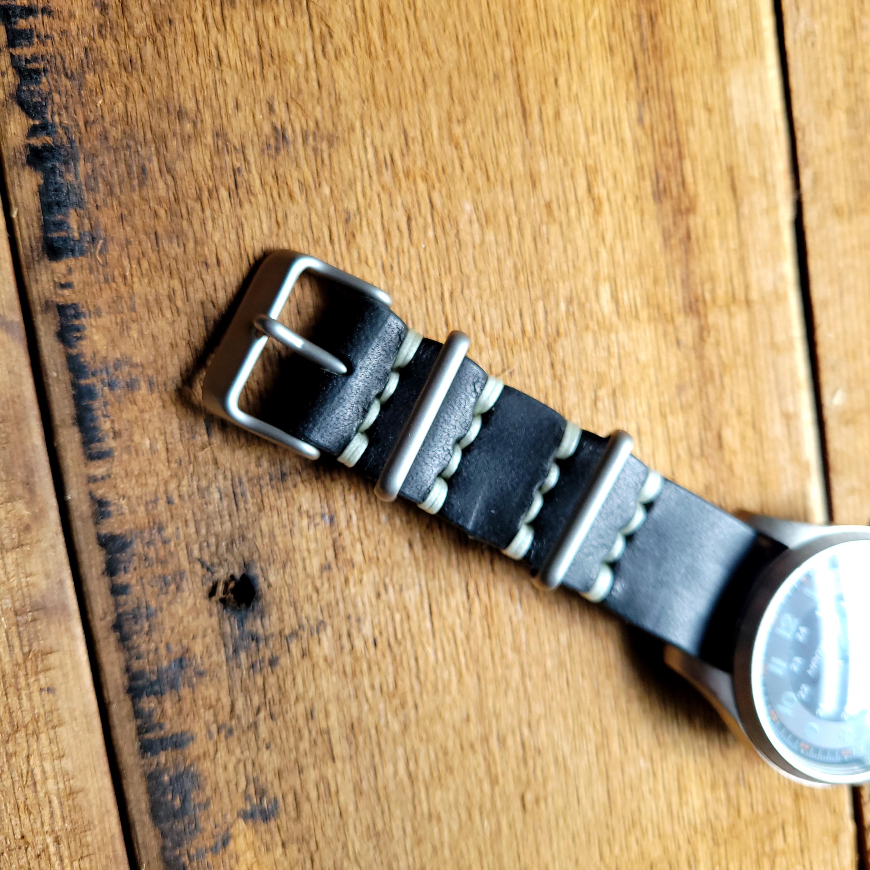 Leather One-Piece Watch Strap - Horween Dublin - Black - Customizable