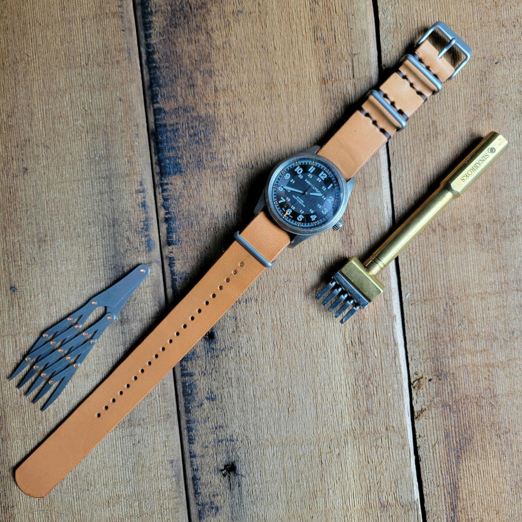 Leather One-Piece Watch Strap - Italian  Wapier Conceria - Natural/Tan Color  - Customizable