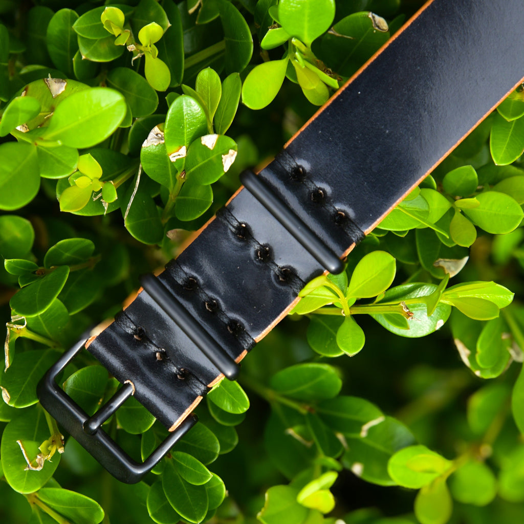 Leather One-Piece Watch Strap - Italian Shell Cordovan in Black - Customizable