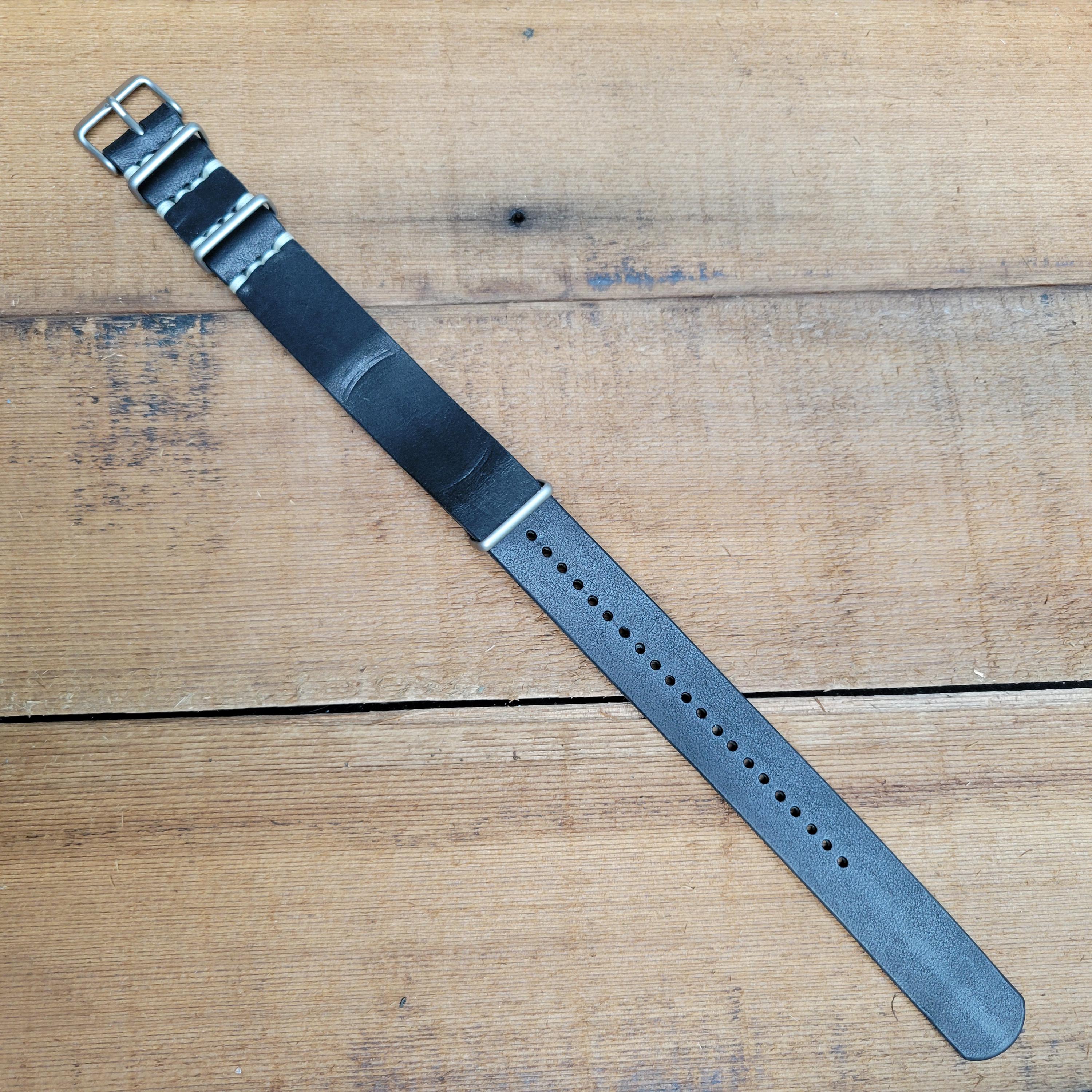 Leather One-Piece Watch Strap - Horween Dublin - Black - Customizable