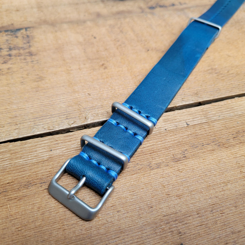 Leather One-Piece Watch Strap - Italian  Wapier Conceria - Blue - Customizable