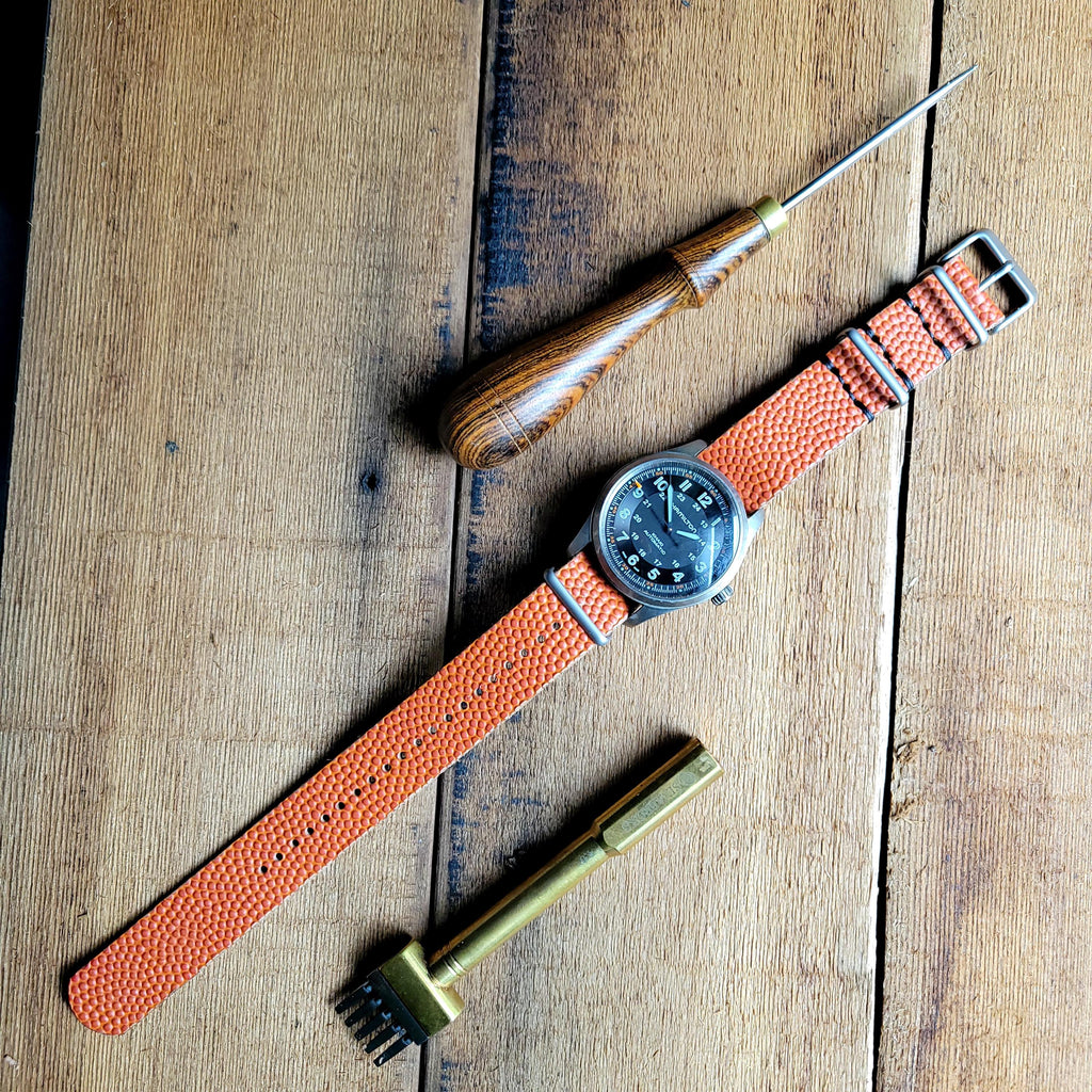 Leather One-Piece Watch Strap - Horween Basketball - Tan - Customizable