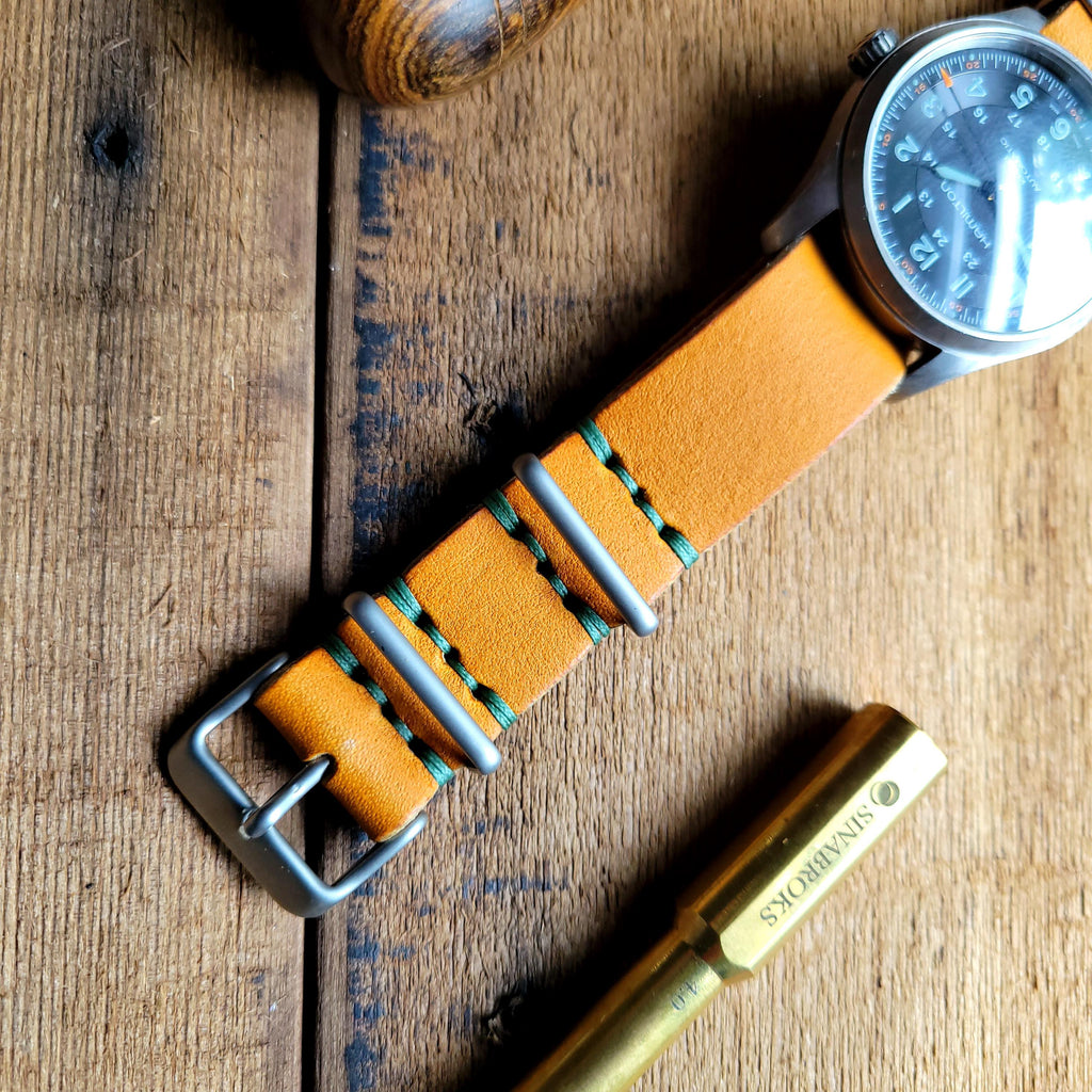 Leather One-Piece Watch Strap - Horween Baseball Glove - Tan - Customizable