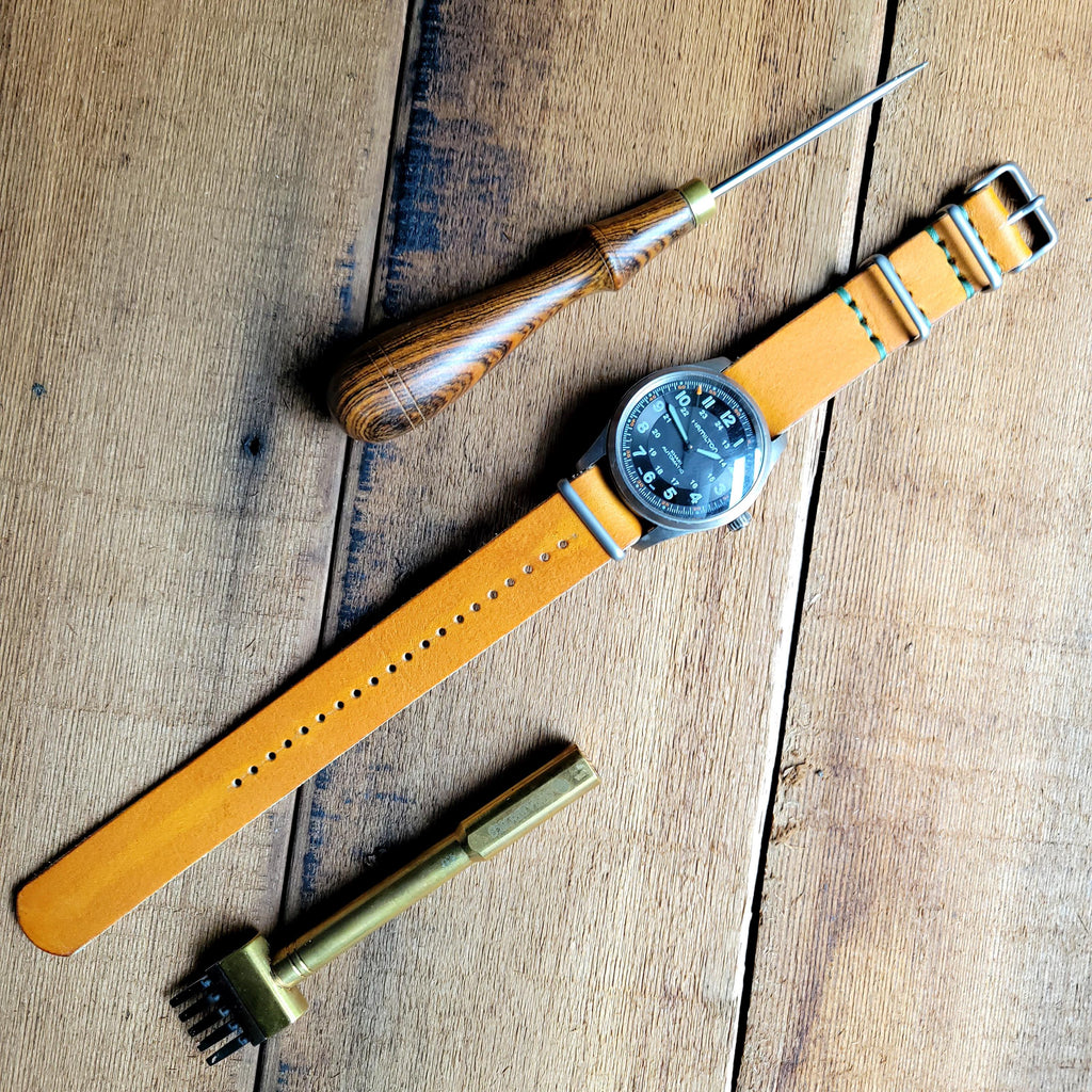 Leather One-Piece Watch Strap - Horween Baseball Glove - Tan - Customizable