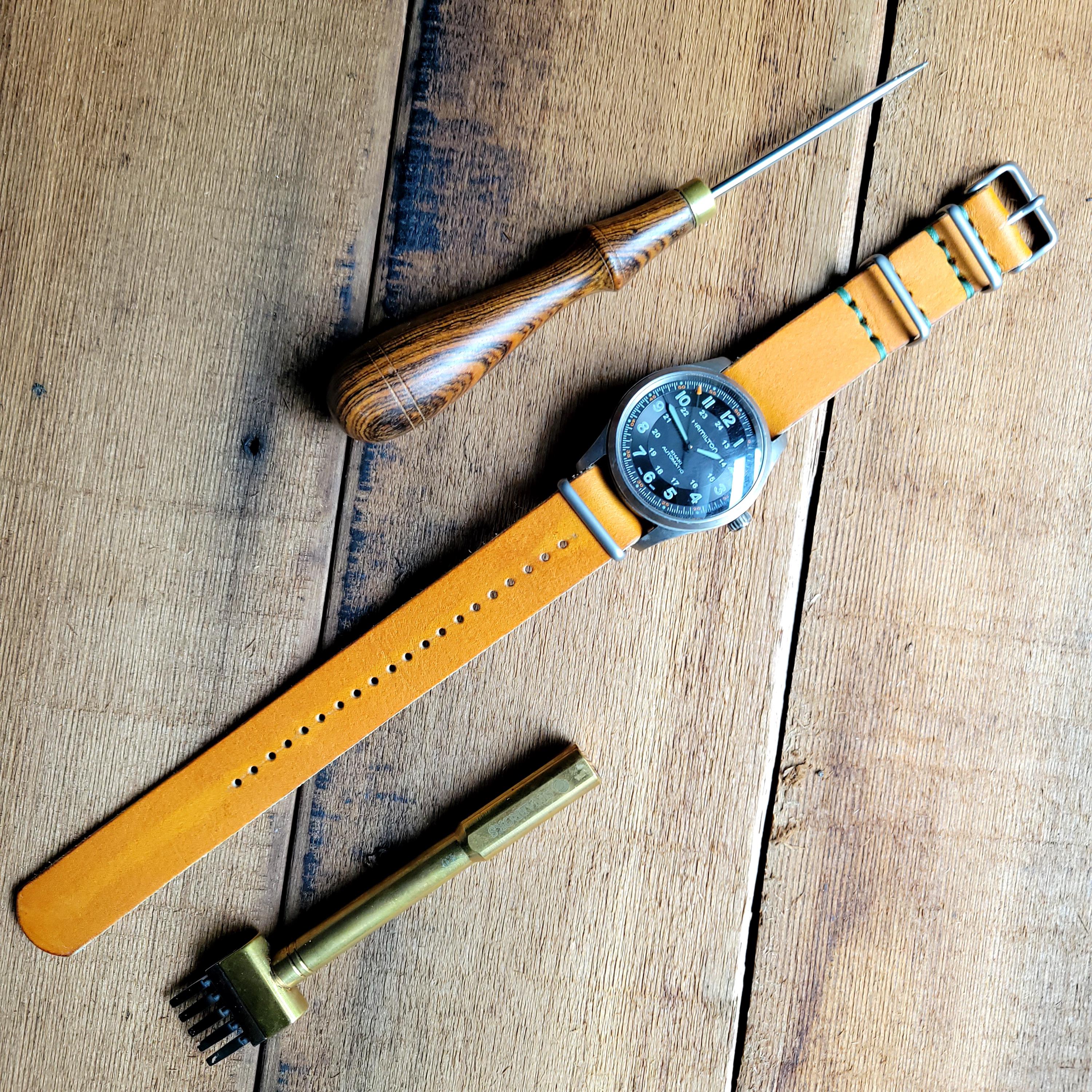 Leather One-Piece Watch Strap - Horween Baseball Glove - Tan - Customizable