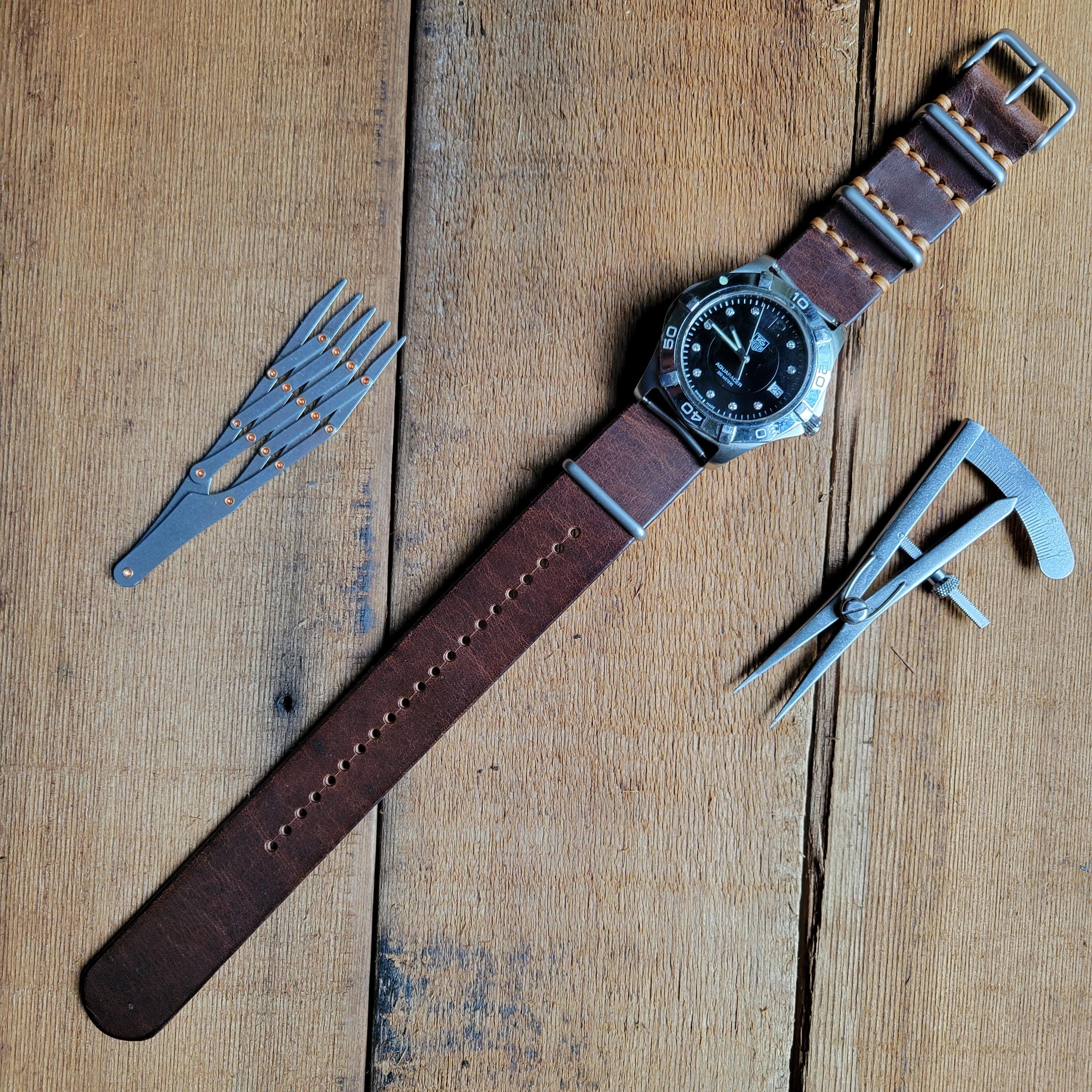 Full Grain Leather One Piece Watch Strap - Horween Dublin - Brown - Customizable -- USA Made