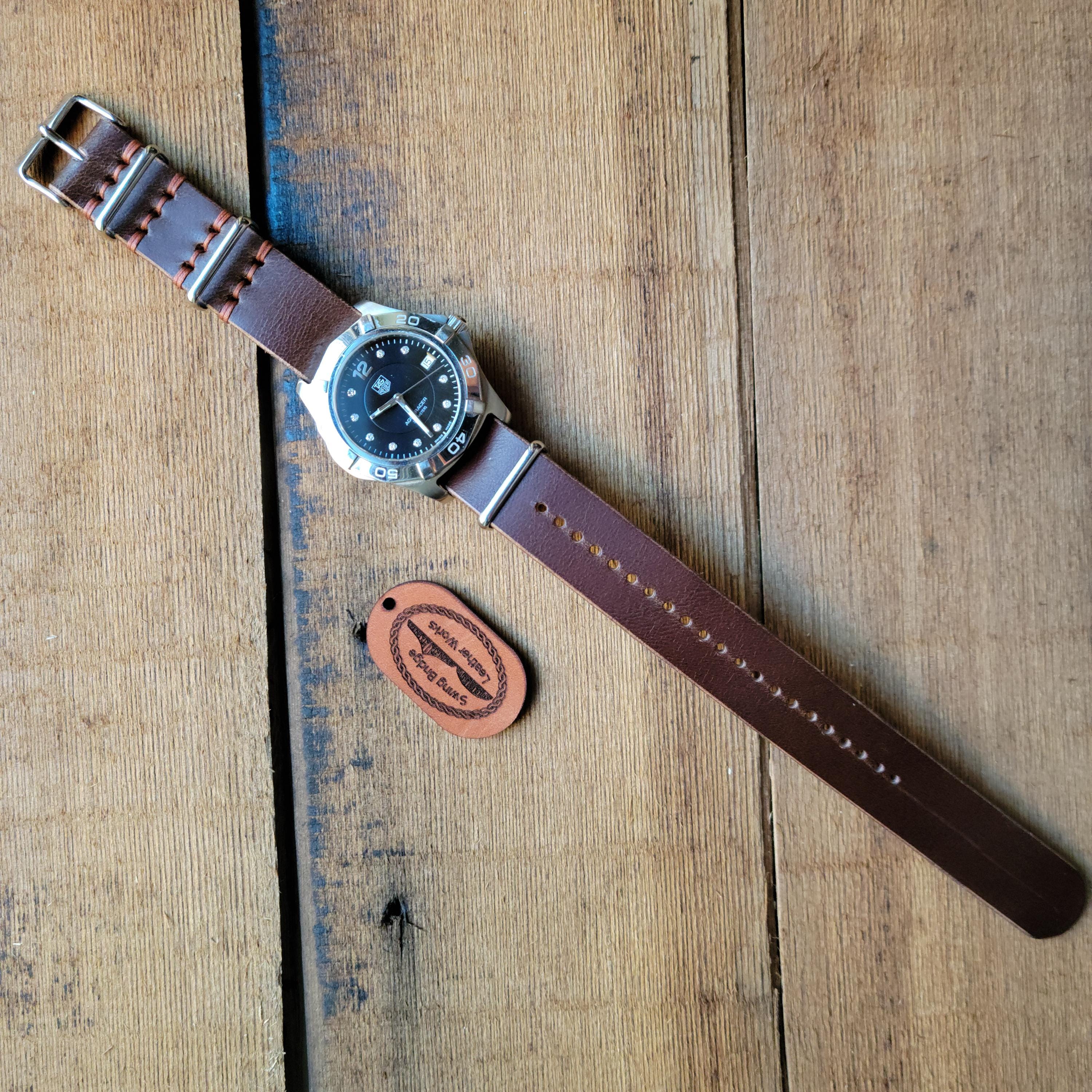 Leather One-Piece Watch Strap - Italian  Wapier Conceria - Dark Brown - Customizable