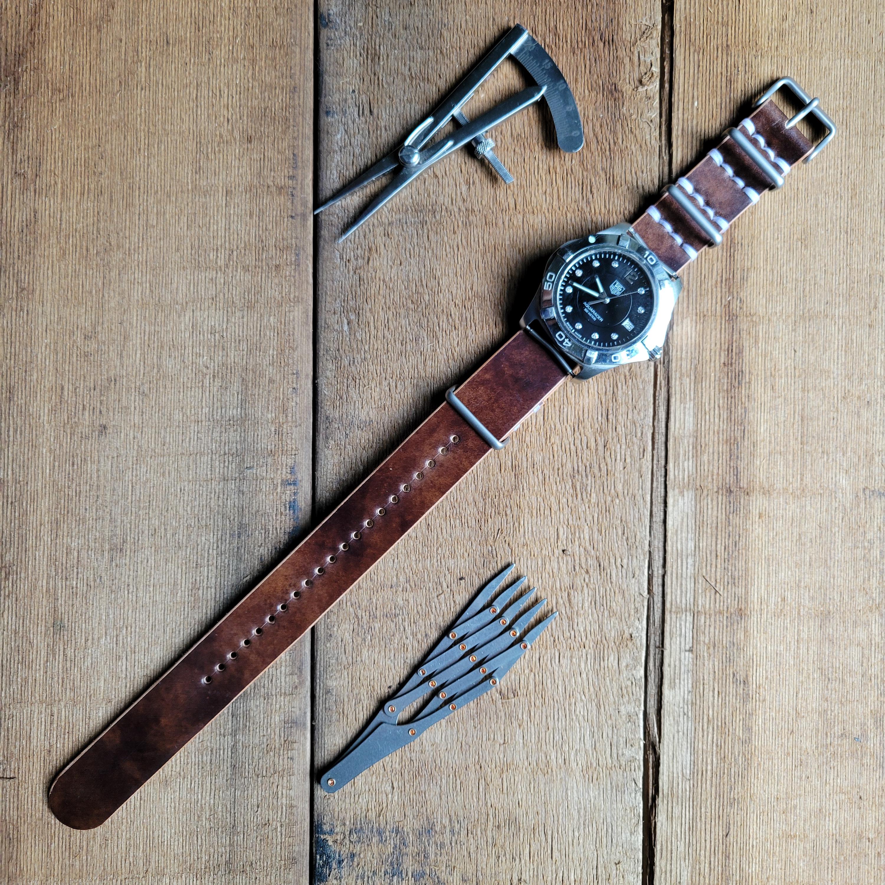 Leather One-Piece Watch Strap - Italian Shell Cordovan in Brown - Customizable