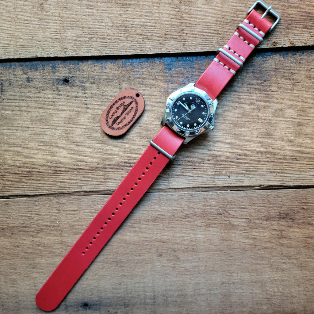 Leather One-Piece Watch Strap - Italian  Wapier Conceria - Red - Customizable