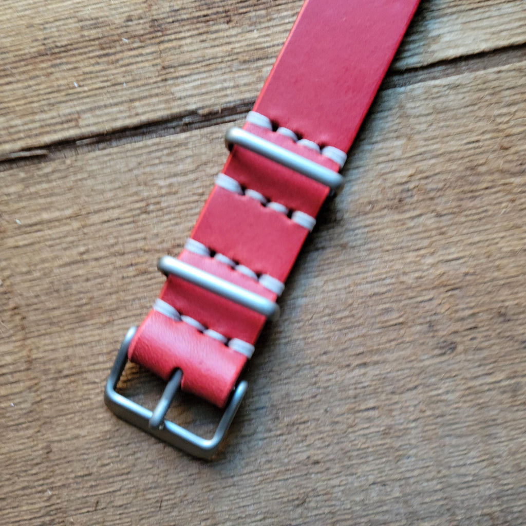 Leather One-Piece Watch Strap - Italian  Wapier Conceria - Red - Customizable