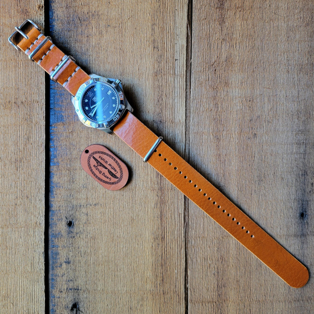 Leather One-Piece Watch Strap - Italian La Bretagna Invecchio - Tan- Customizable