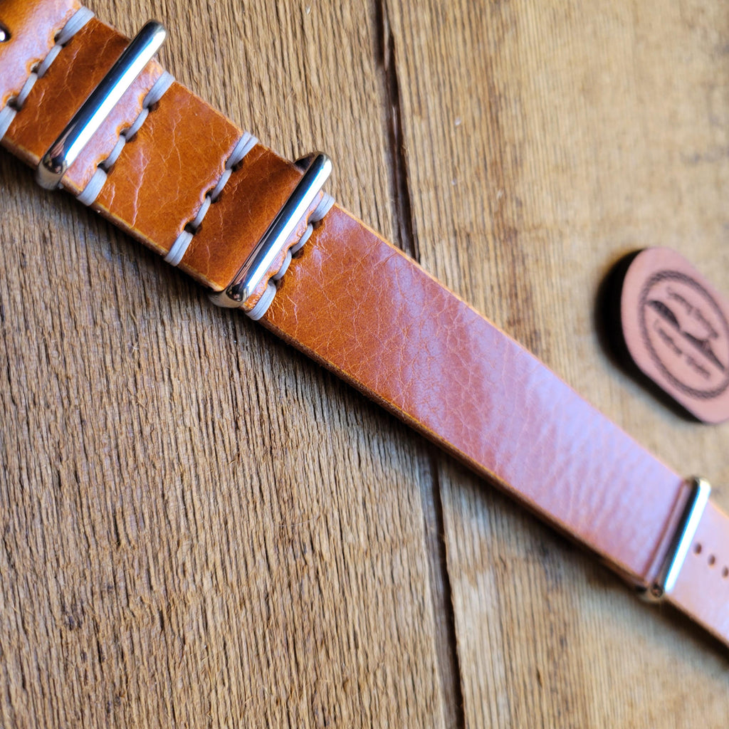 Leather One-Piece Watch Strap - Italian La Bretagna Invecchio - Tan- Customizable