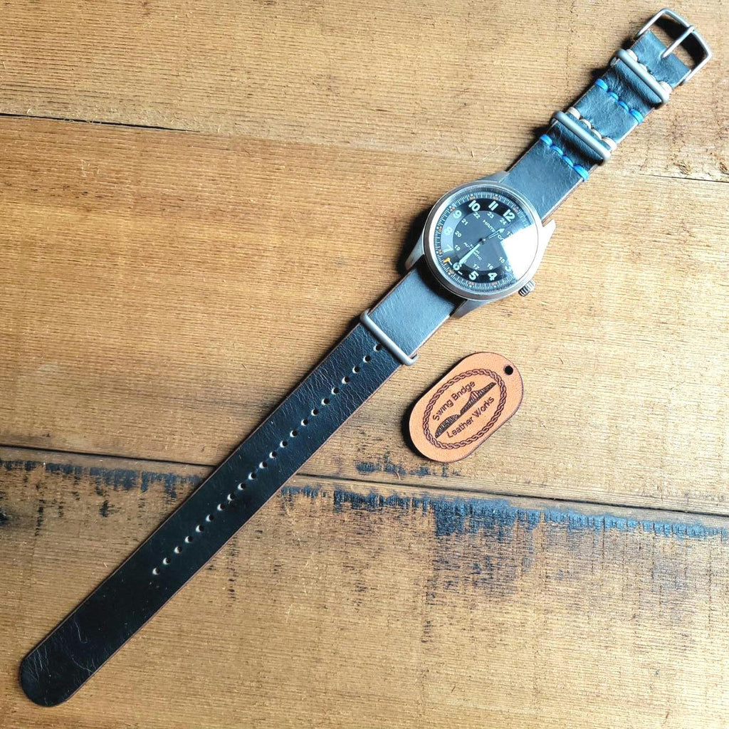 Leather One-Piece Watch Strap - Horween Chromexcel- Navy Color - Customizable
