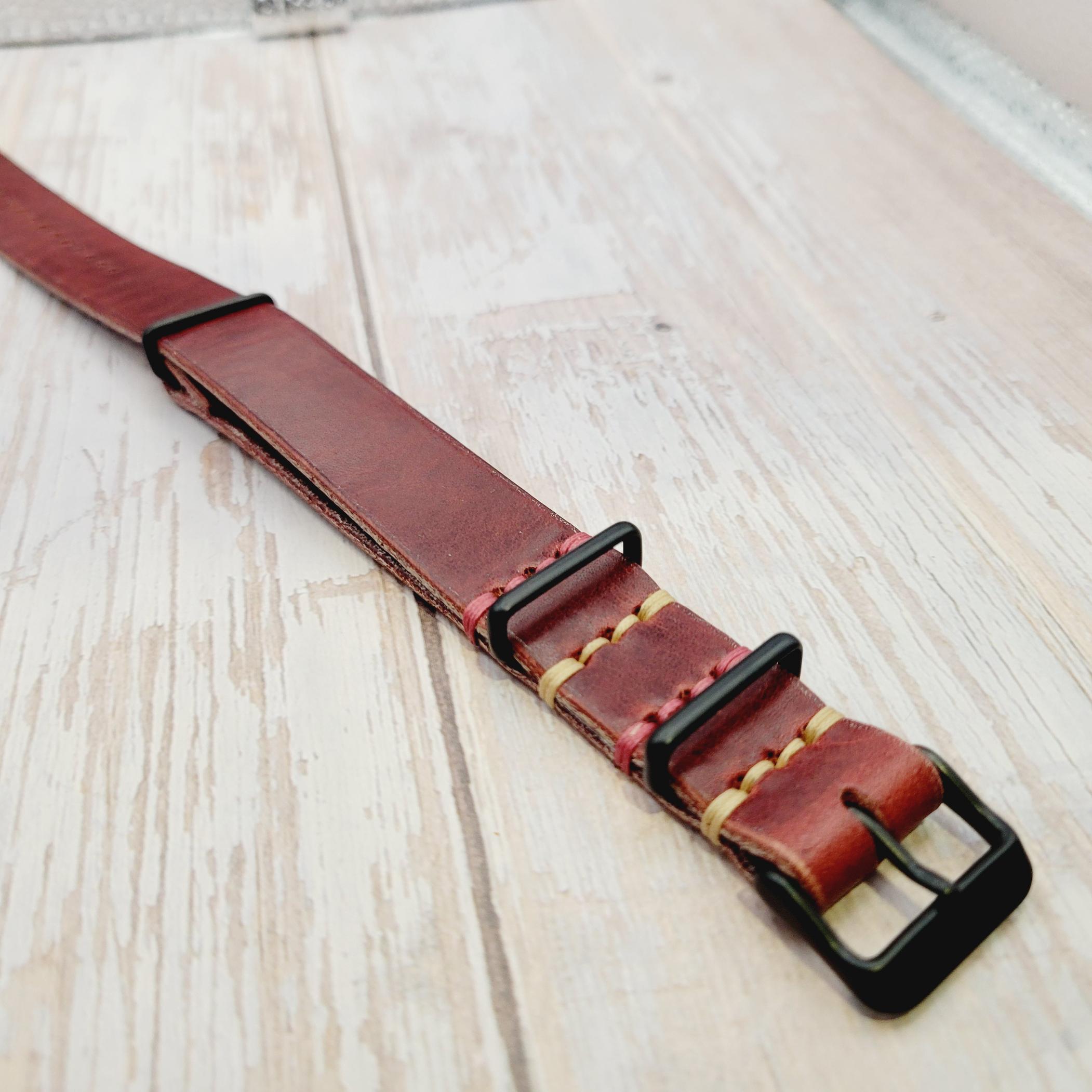 Leather One-Piece Watch Strap - Horween Dublin - Russet Brown/Red - Customizable