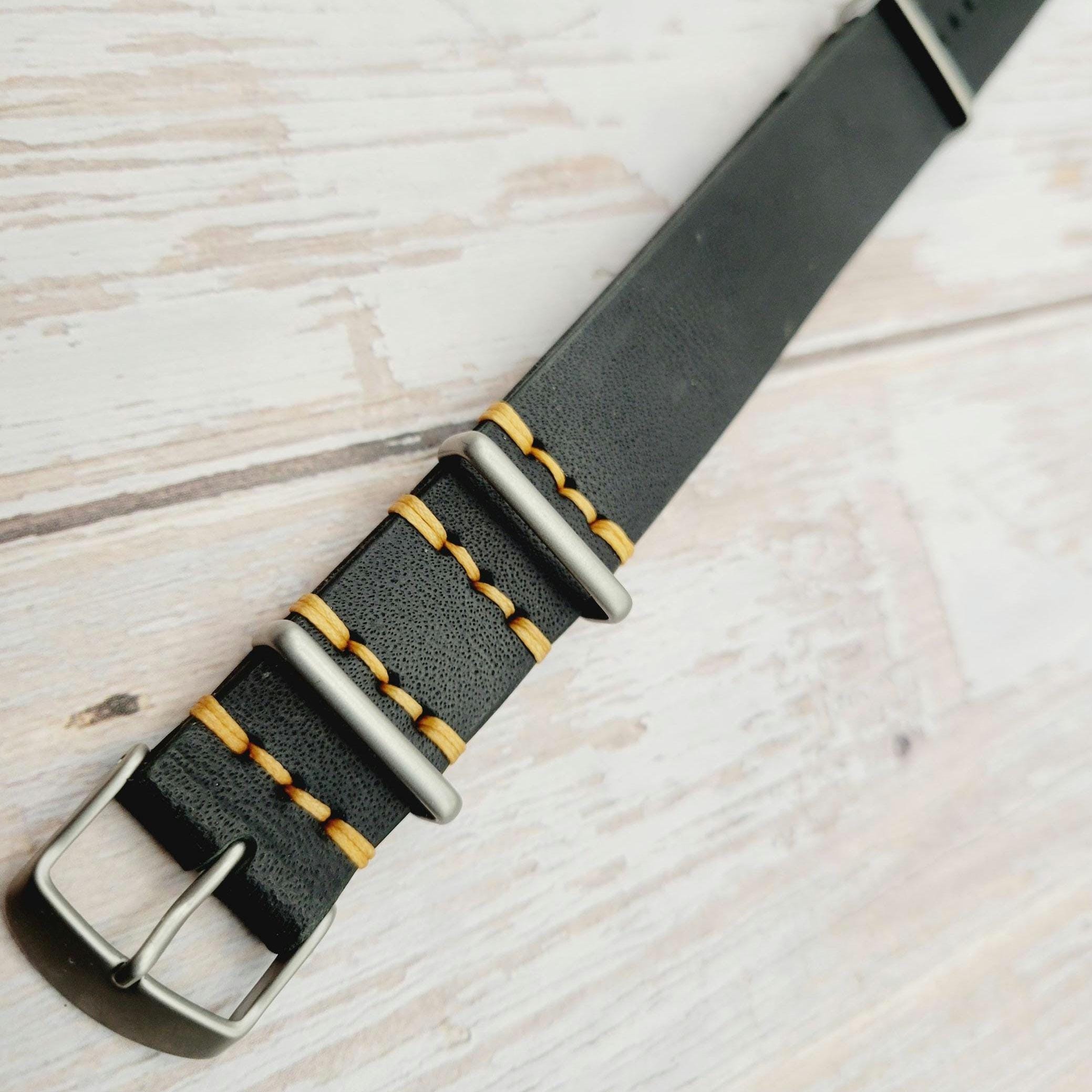 Leather One-Piece Watch Strap - Italian  Wapier Conceria - Black - Customizable