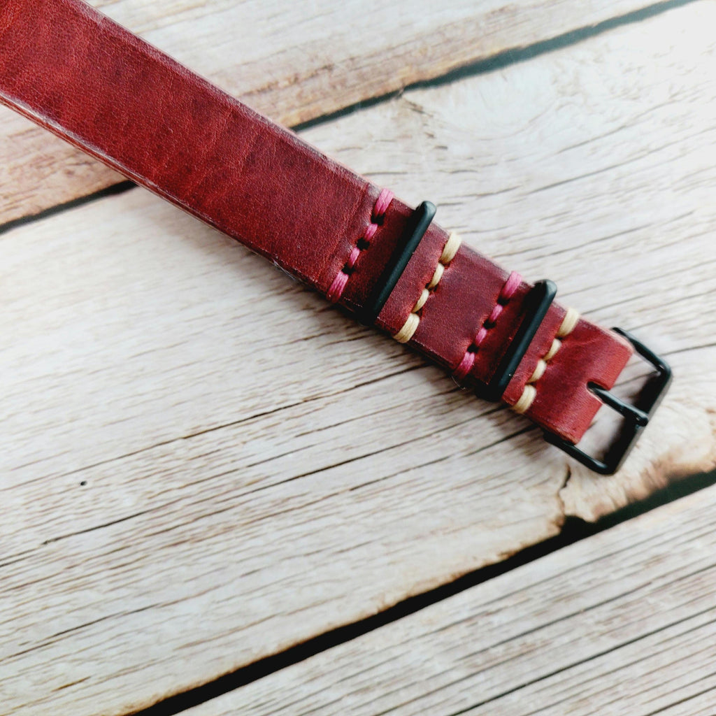 Leather One-Piece Watch Strap - Horween Dublin - Russet Brown/Red - Customizable