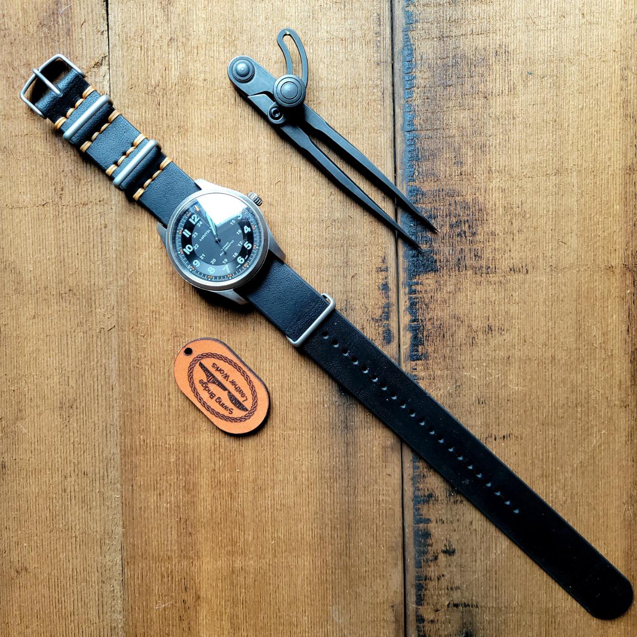 Leather One-Piece Watch Strap - Italian  Wapier Conceria - Black - Customizable