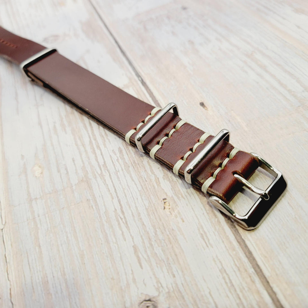 Leather One-Piece Watch Strap - Horween Chromexcel- Red Color - Customizable