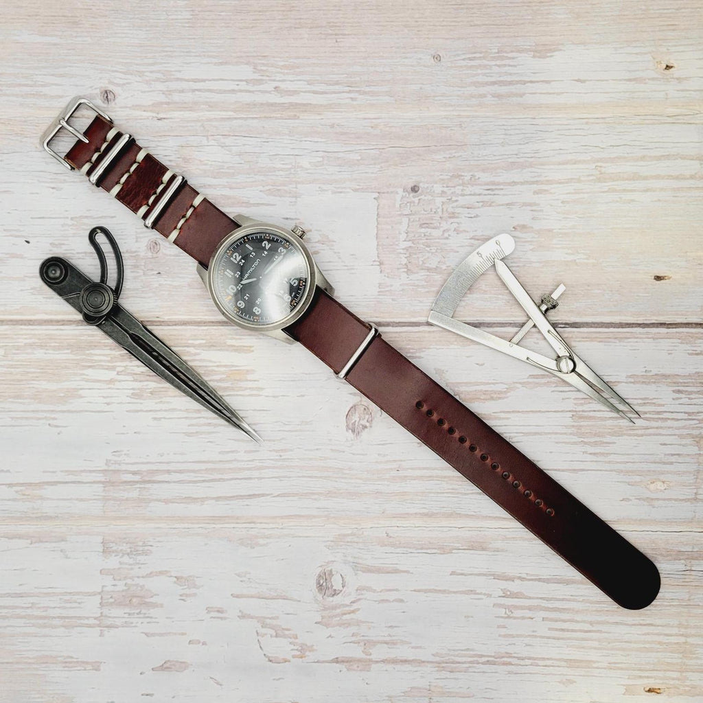 Leather One-Piece Watch Strap - Horween Chromexcel- Red Color - Customizable