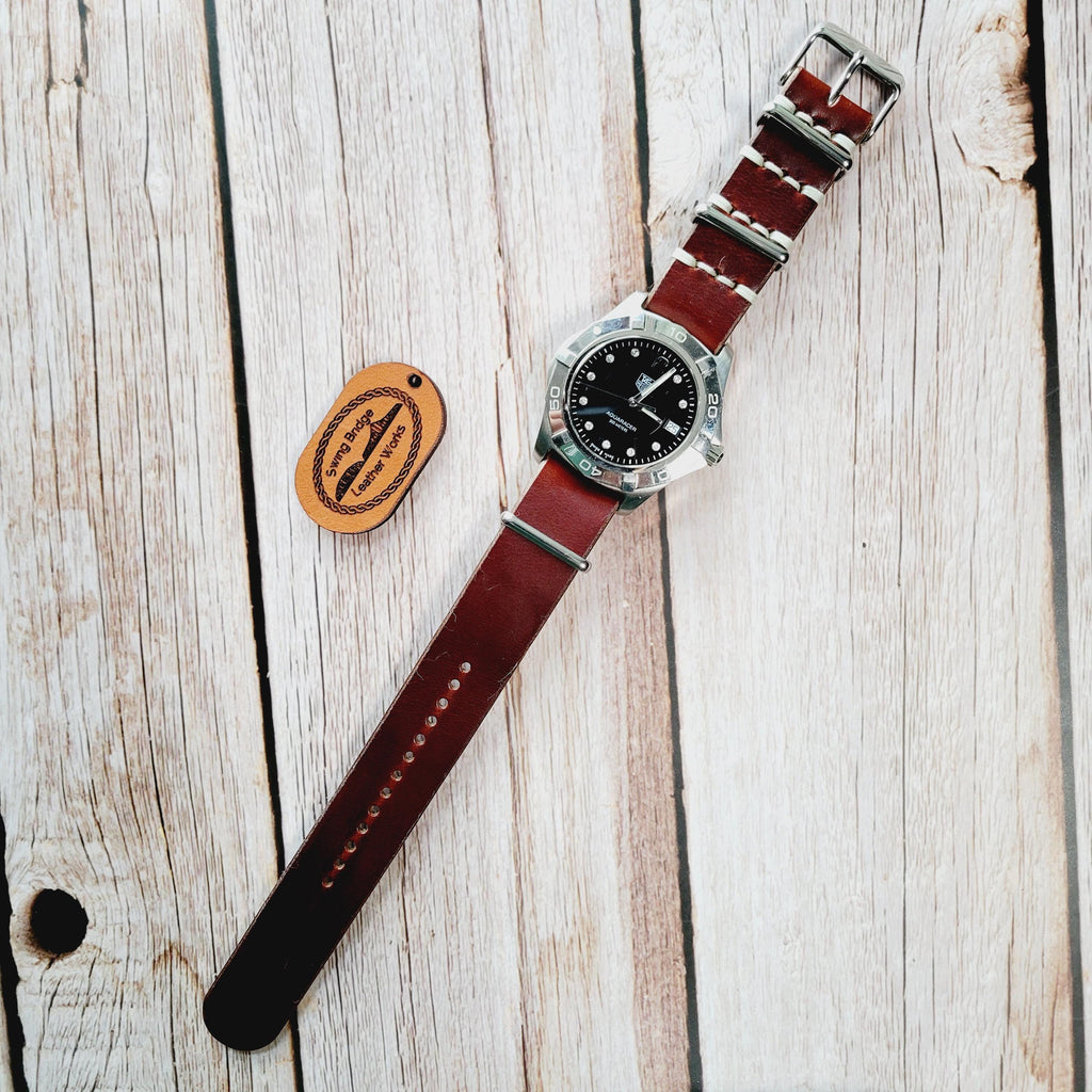 Leather One-Piece Watch Strap - Horween Chromexcel- Red Color - Customizable