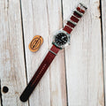 Leather One-Piece Watch Strap - Horween Chromexcel- Red Color - Customizable