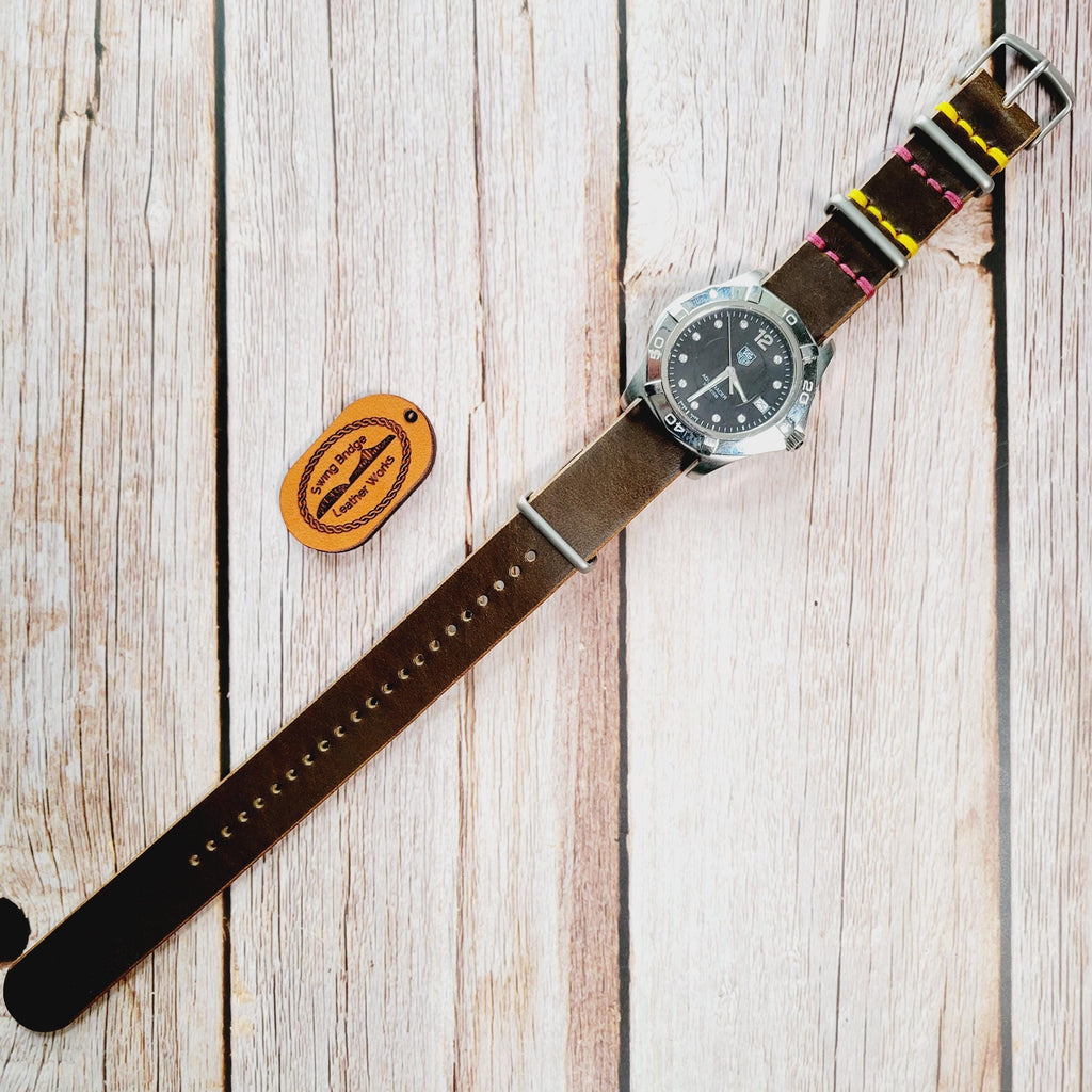 Leather One-Piece Watch Strap - Horween Chromexcel- Olive Color - Customizable