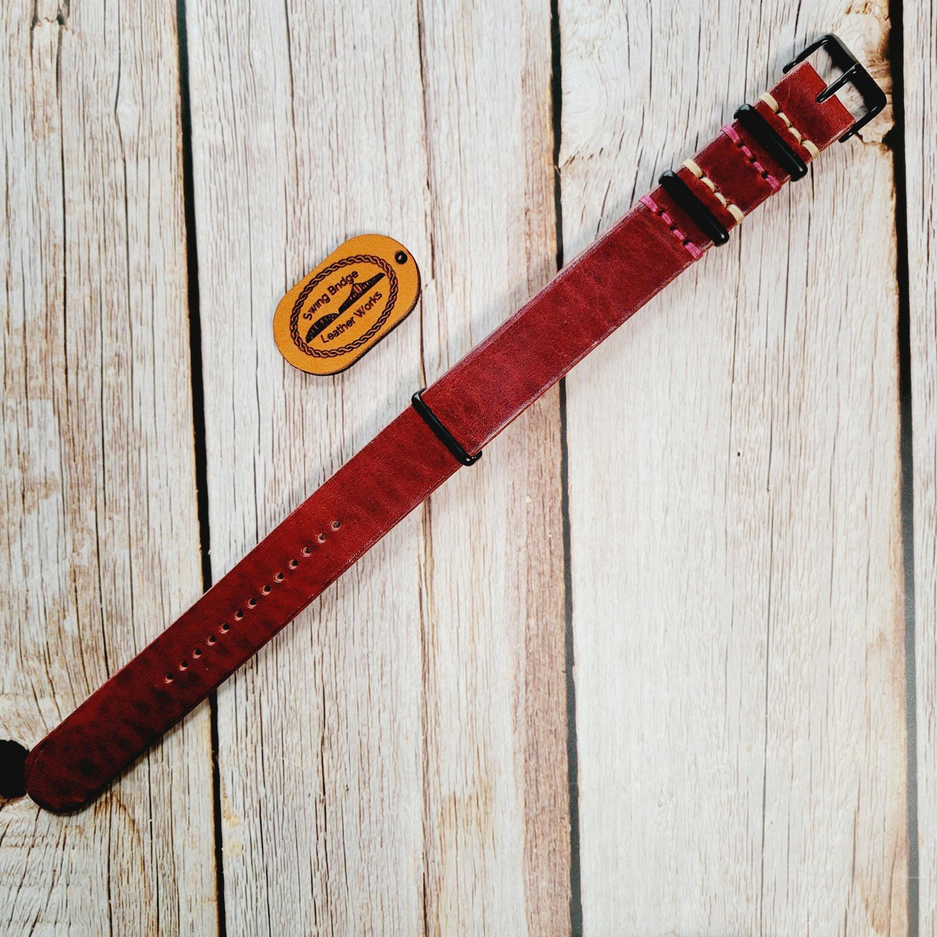 Leather One-Piece Watch Strap - Horween Dublin - Russet Brown/Red - Customizable