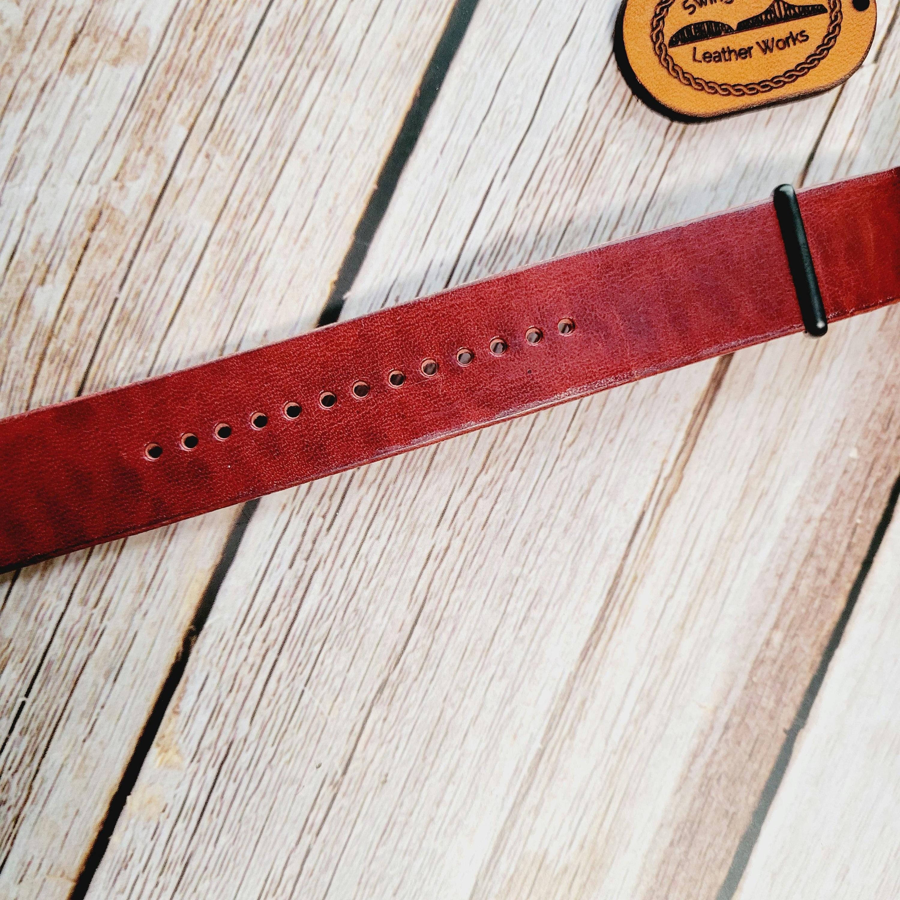 Leather One-Piece Watch Strap - Horween Dublin - Russet Brown/Red - Customizable
