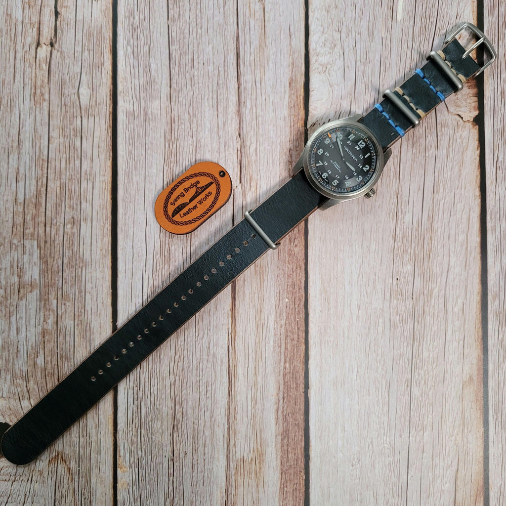 Leather One-Piece Watch Strap - Horween Chromexcel- Navy Color - Customizable