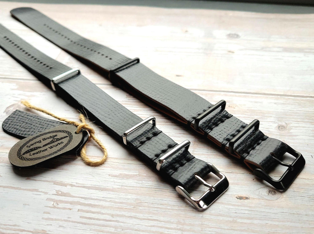 Leather One-Piece Watch Strap - Italian Shell Cordovan in Black - Customizable