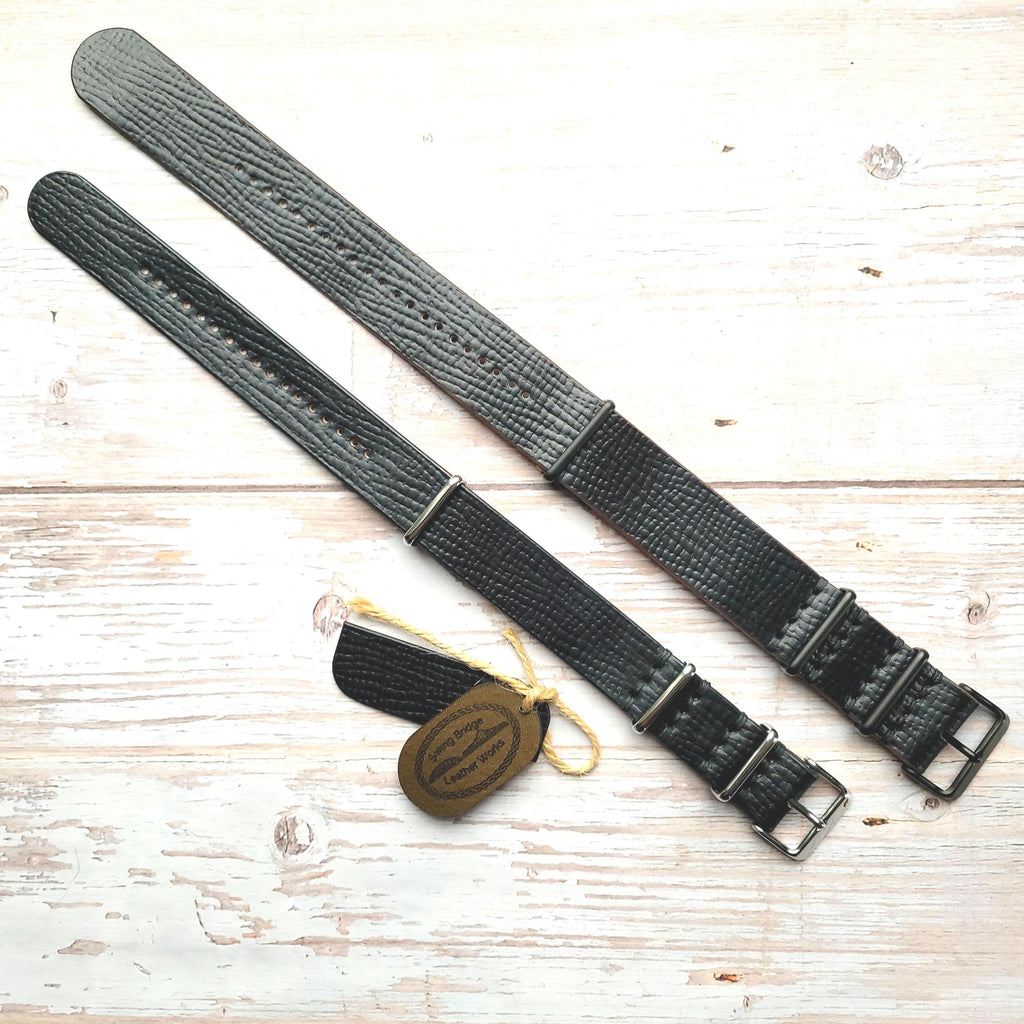 Leather One-Piece Watch Strap - Italian Shell Cordovan in Black - Customizable