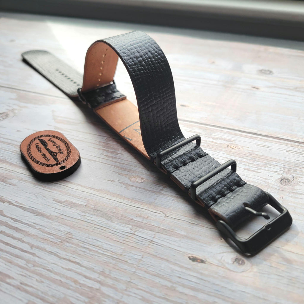Leather One-Piece Watch Strap - Italian Shell Cordovan in Black - Customizable