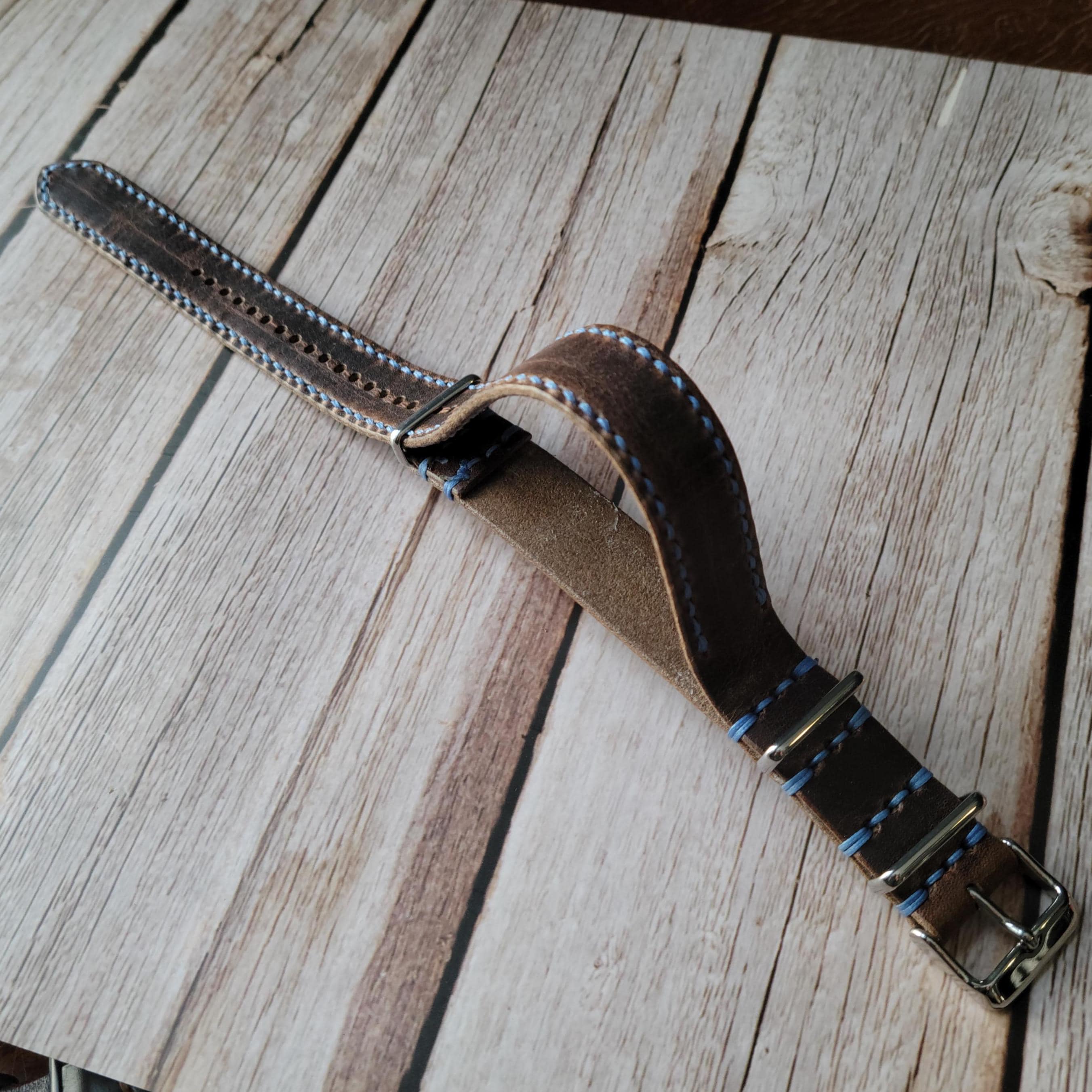 Handmade Horween Leather Watch Strap – Dublin Brown Nut NATO-Style