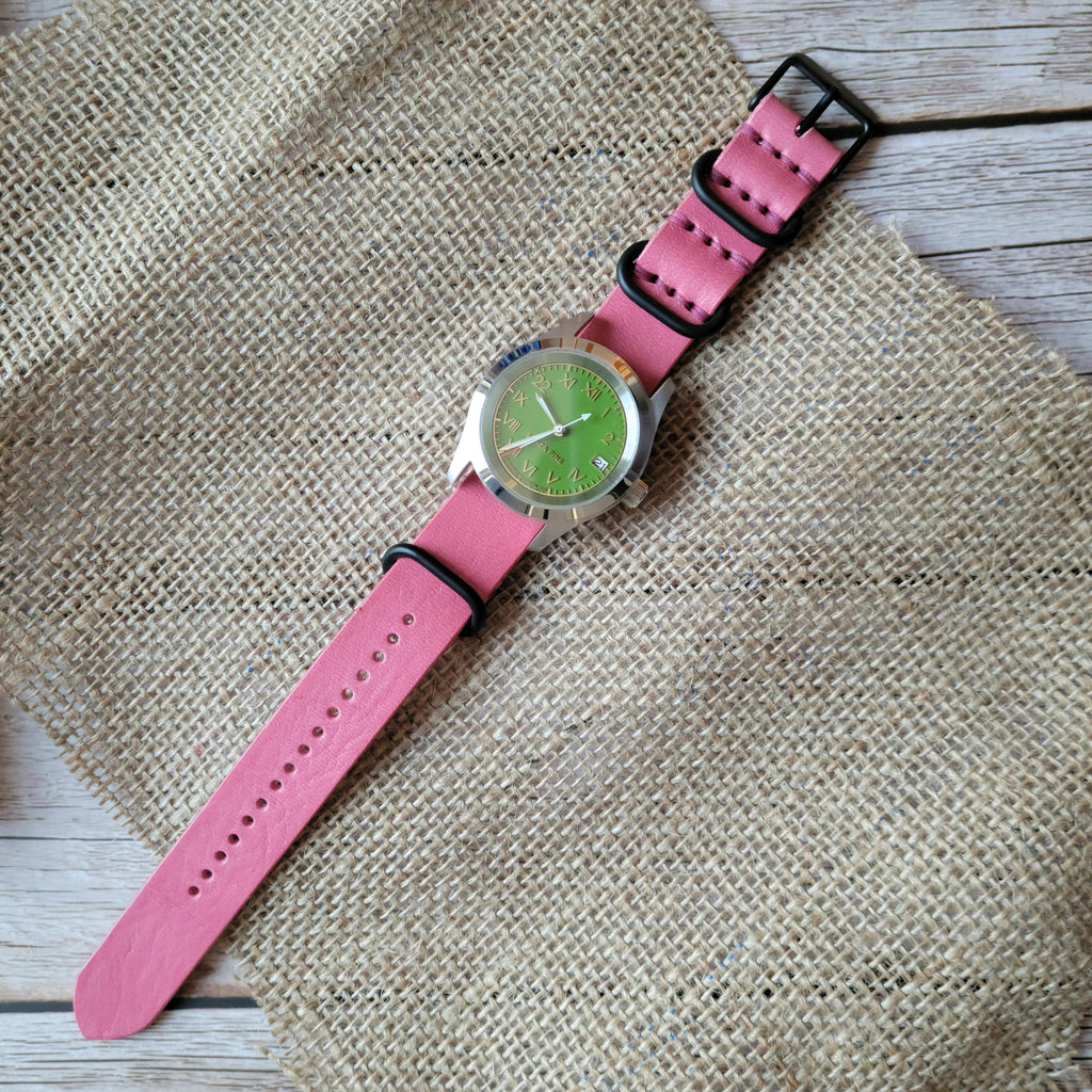 Leather One-Piece NATO-style Watch Strap - Italian Analine Leather - Pink - Customizable
