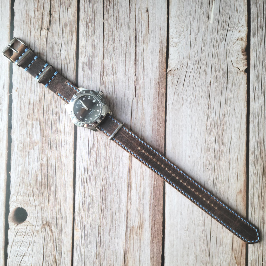 Handmade Horween Leather Watch Strap – Dublin Brown Nut NATO-Style