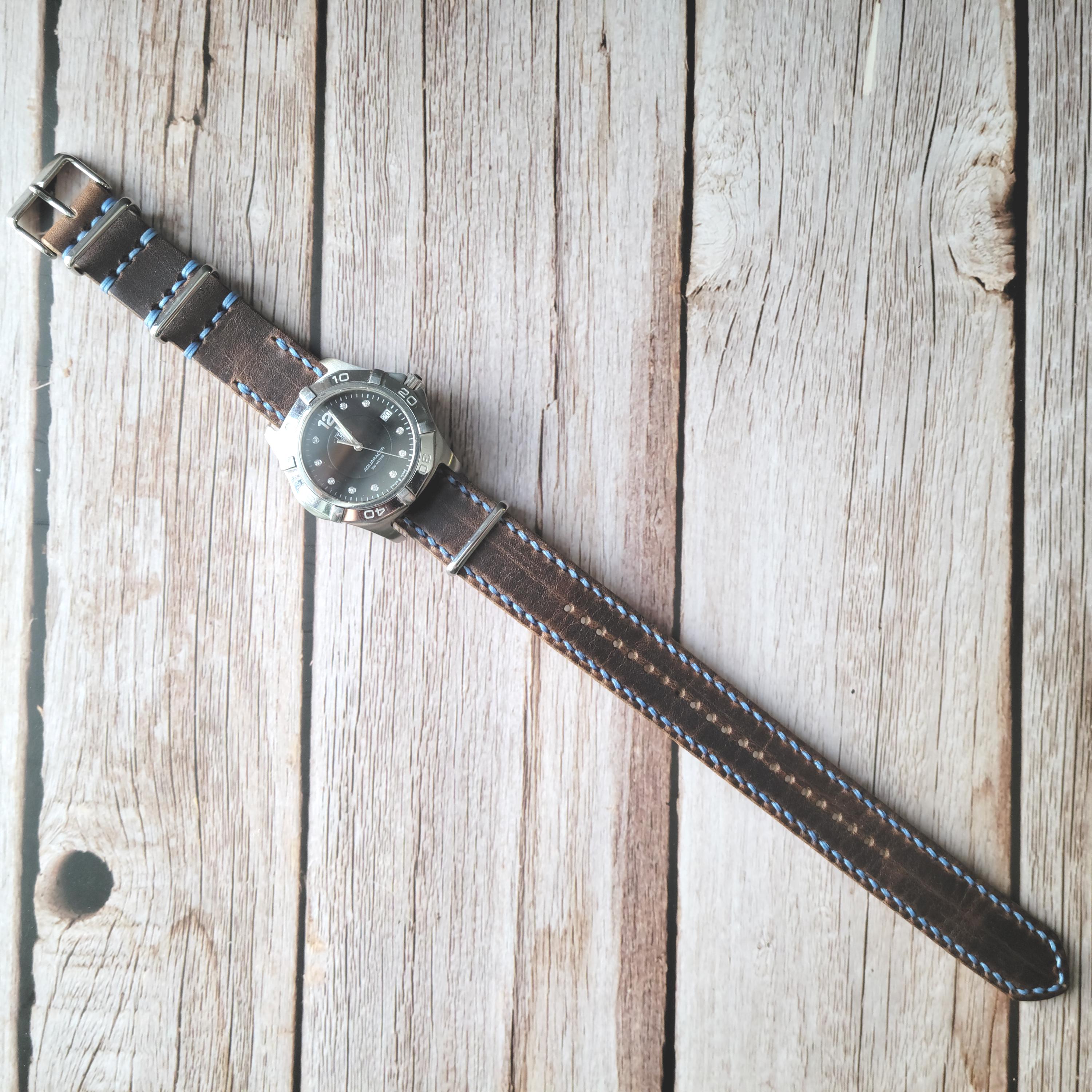 Handmade Horween Leather Watch Strap – Dublin Brown Nut NATO-Style