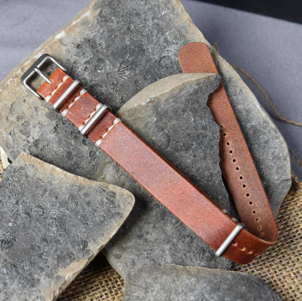 Leather NATO-Style Watch Strap - Handmade in the USA - Horween Full Grain Leather - One-piece - Natural Color