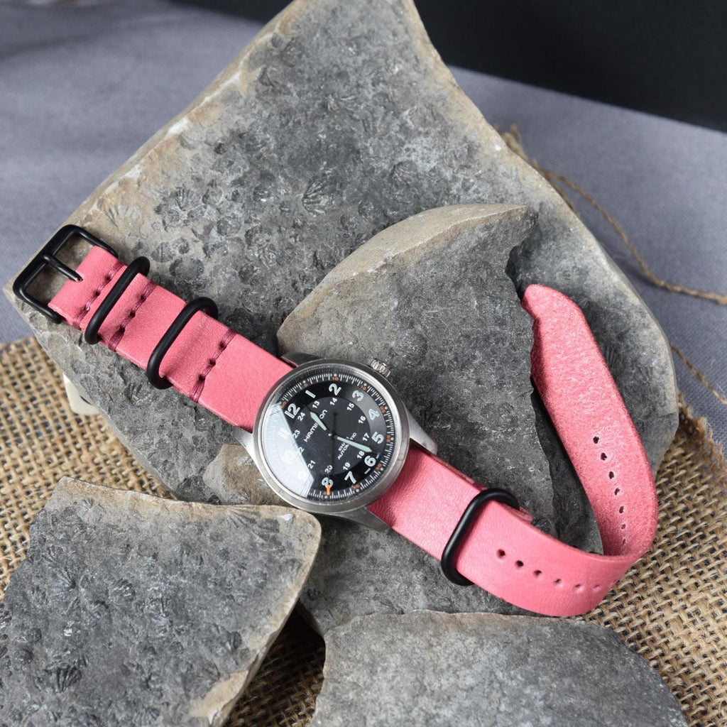 Leather One-Piece NATO-style Watch Strap - Italian Analine Leather - Pink - Customizable