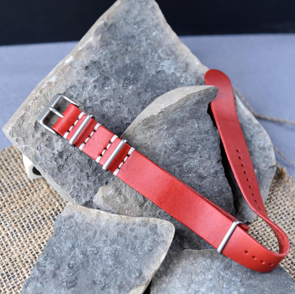 Leather One-Piece Watch Strap - Italian  Wapier Conceria - Red - Customizable