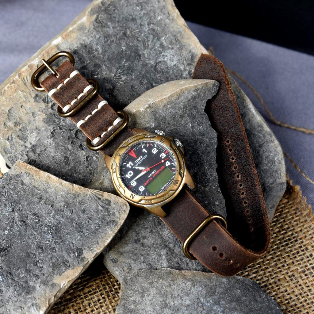 Rustic Full Grain Leather NATO Watch Strap – Customizable Handmade Band