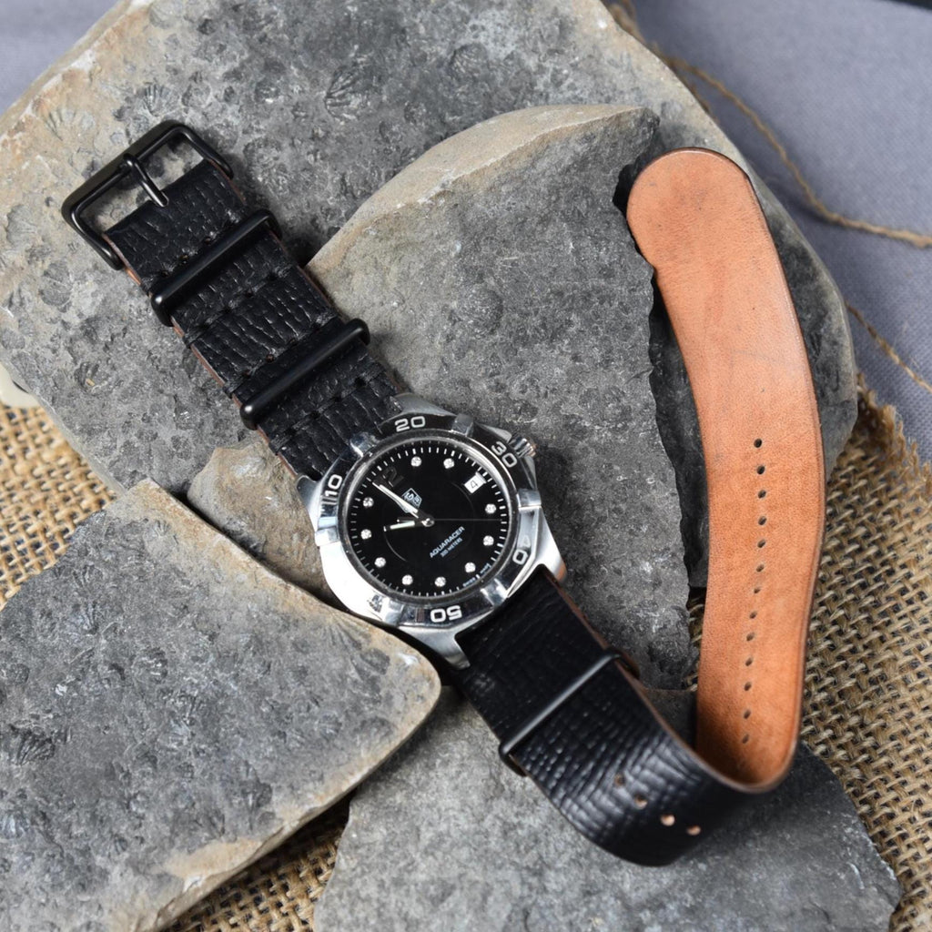 Leather One-Piece Watch Strap - Italian Shell Cordovan in Black - Customizable