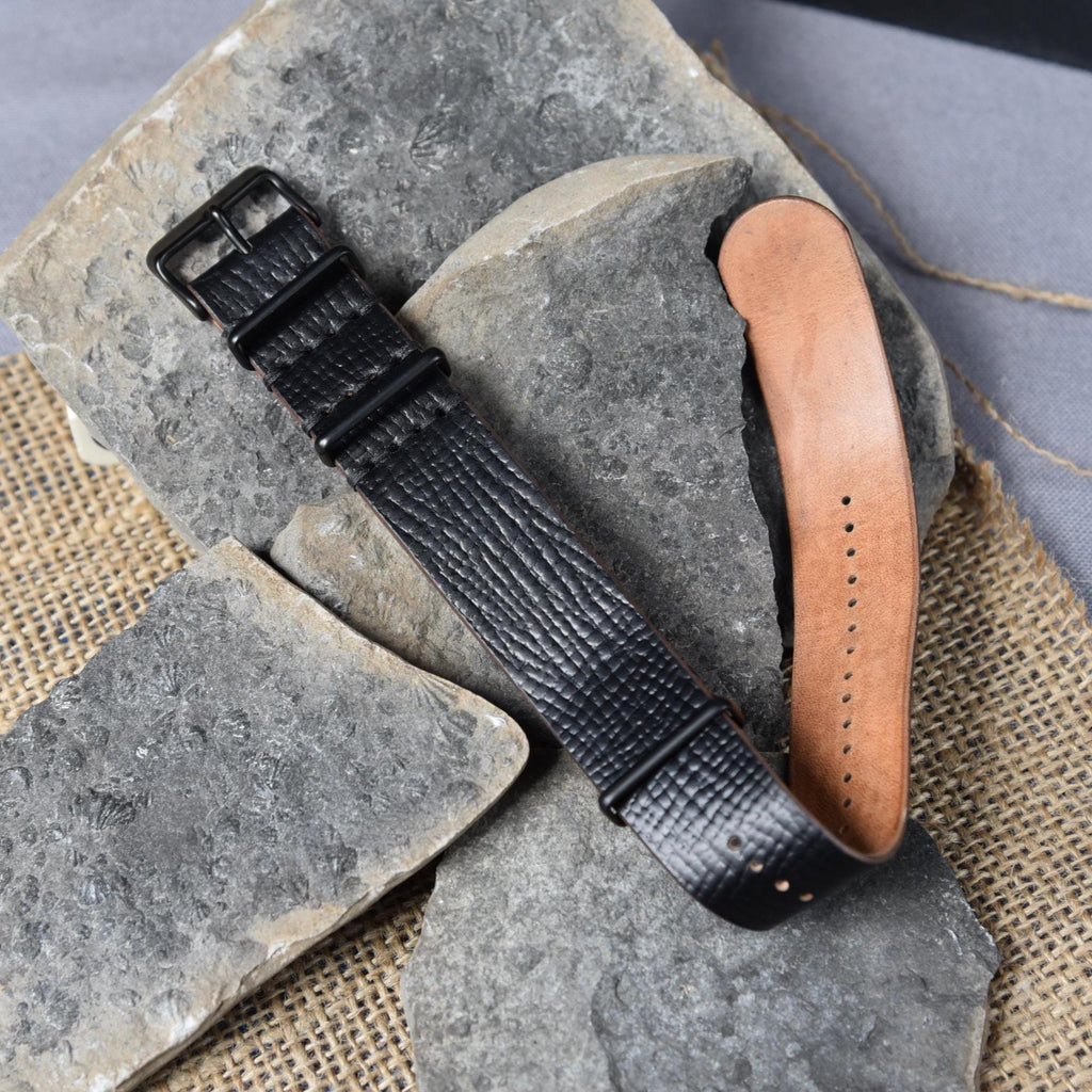 Leather One-Piece Watch Strap - Italian Shell Cordovan in Black - Customizable